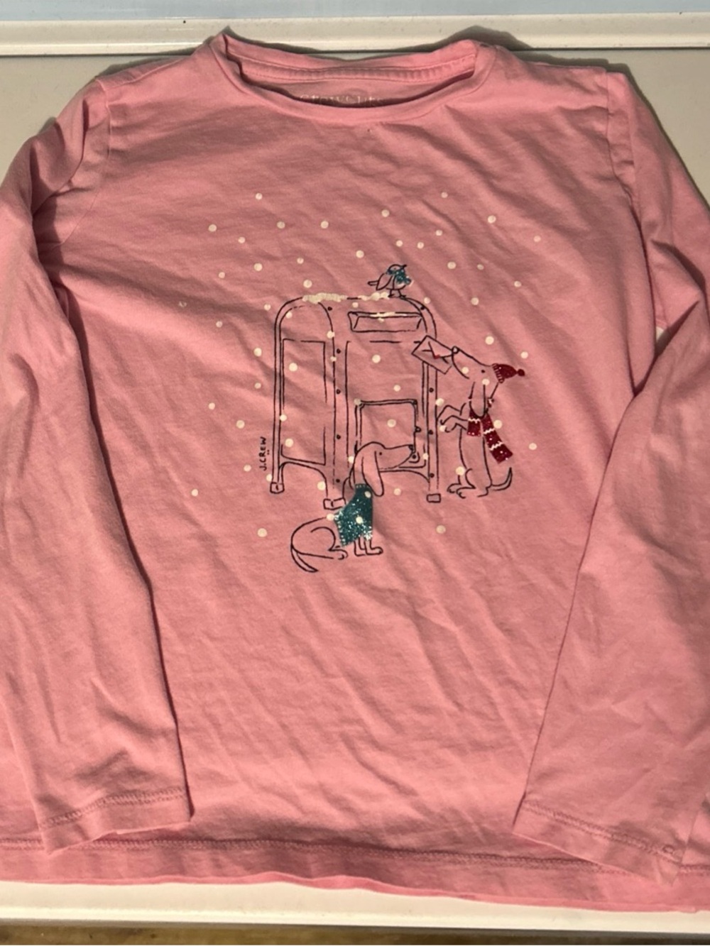 Crewcuts Pink Long-Sleeve Tee with Winter Animal Mailbox Graphic